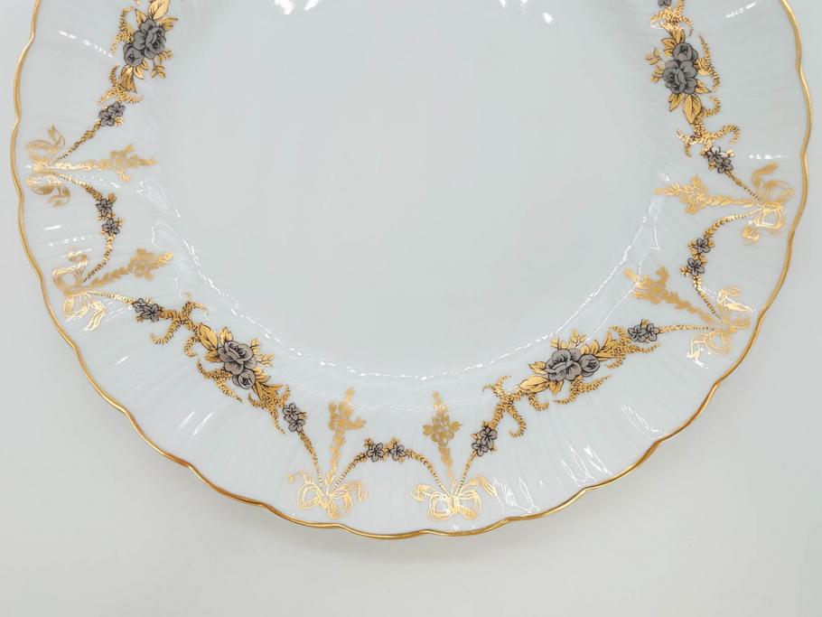 フランス　BERNARDAUD(ベルナルド)　LIMOGES(リモージュ)　マリー・テレーズ　細かな花のガーランドが装飾された優雅なプレート4枚セット(MARIE THERESE、リボン、花、フラワー、金彩、中皿、磁器、洋食器)(R-078638)