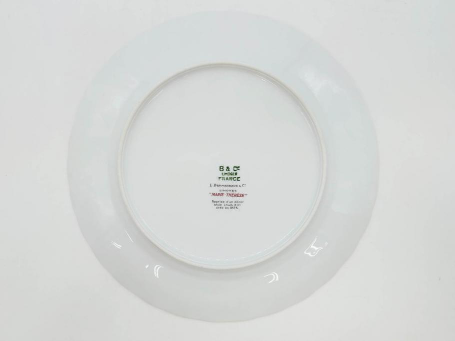 フランス　BERNARDAUD(ベルナルド)　LIMOGES(リモージュ)　マリー・テレーズ　細かな花のガーランドが装飾された優雅なプレート4枚セット(MARIE THERESE、リボン、花、フラワー、金彩、中皿、磁器、洋食器)(R-078638)