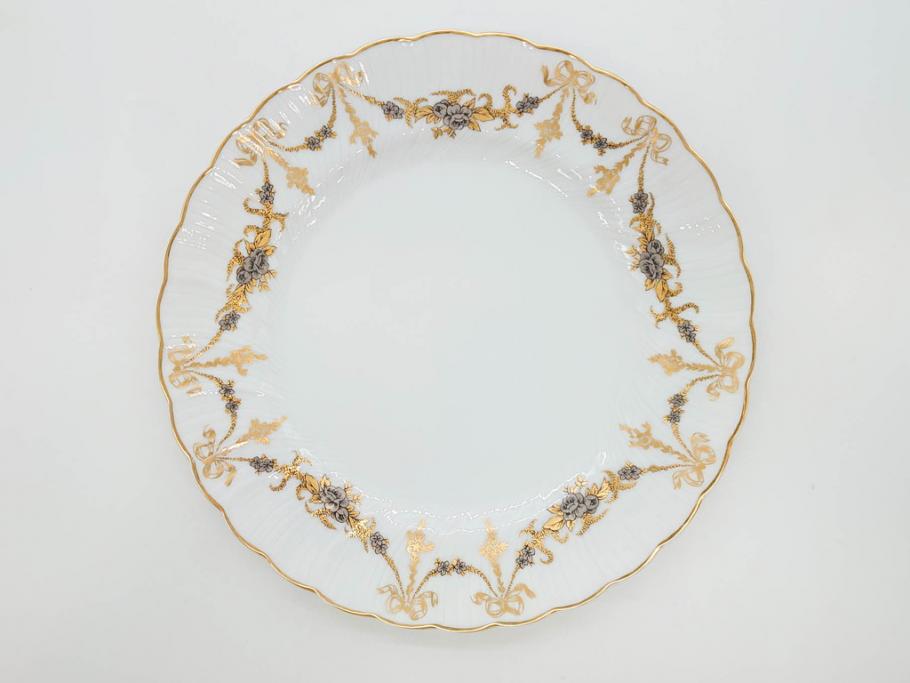 フランス　BERNARDAUD(ベルナルド)　LIMOGES(リモージュ)　マリー・テレーズ　細かな花のガーランドが装飾された優雅なプレート4枚セット(MARIE THERESE、リボン、花、フラワー、金彩、中皿、磁器、洋食器)(R-078638)