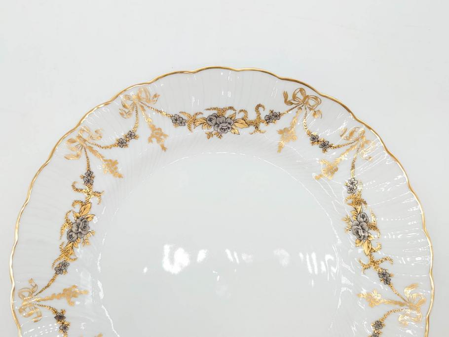 フランス　BERNARDAUD(ベルナルド)　LIMOGES(リモージュ)　マリー・テレーズ　細かな花のガーランドが装飾された優雅なプレート4枚セット(MARIE THERESE、リボン、花、フラワー、金彩、中皿、磁器、洋食器)(R-078638)