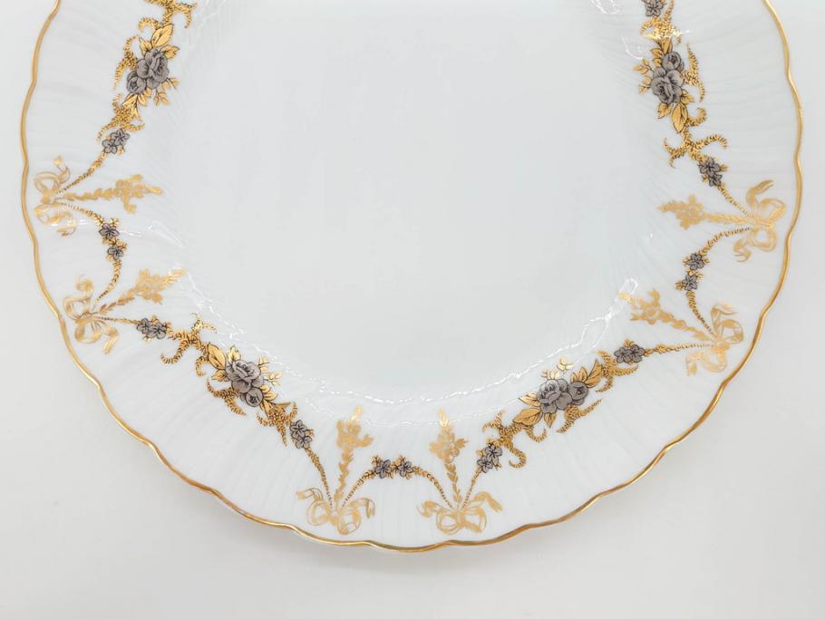 フランス　BERNARDAUD(ベルナルド)　LIMOGES(リモージュ)　マリー・テレーズ　細かな花のガーランドが装飾された優雅なプレート4枚セット(MARIE THERESE、リボン、花、フラワー、金彩、中皿、磁器、洋食器)(R-078638)