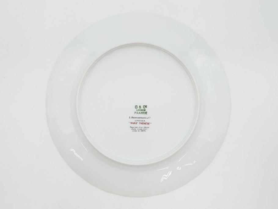 フランス　BERNARDAUD(ベルナルド)　LIMOGES(リモージュ)　マリー・テレーズ　細かな花のガーランドが装飾された優雅なプレート4枚セット(MARIE THERESE、リボン、花、フラワー、金彩、中皿、磁器、洋食器)(R-078638)