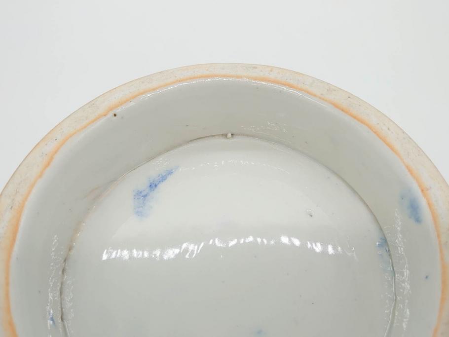 明治〜大正期　涼やかな鯉のデザインが目を引く手水鉢(深鉢、水瓶、水甕、染付、魚、笹、菊唐草、和食器)(R-078639)