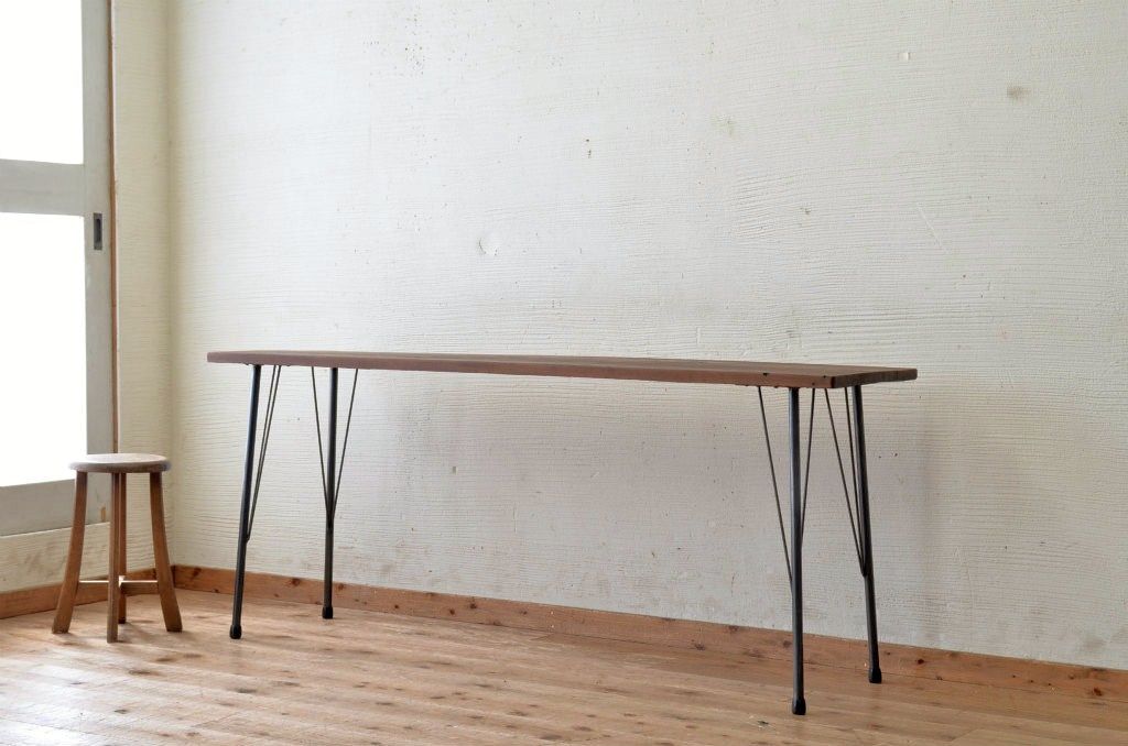 アンティーク家具　☆古い一枚板の鉄脚テーブル1　(机、作業台)