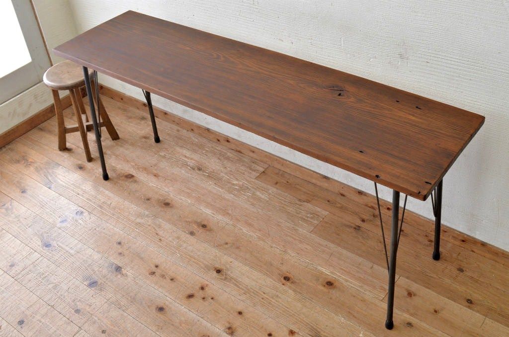 アンティーク家具　☆古い一枚板の鉄脚テーブル1　(机、作業台)