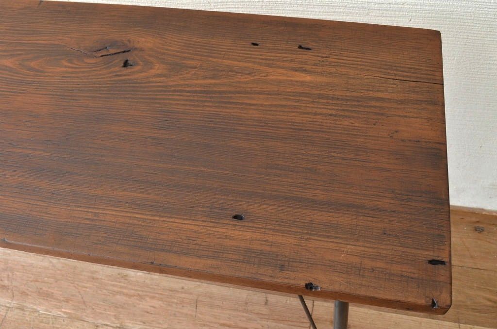 アンティーク家具　☆古い一枚板の鉄脚テーブル1　(机、作業台)