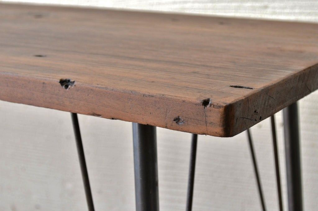 アンティーク家具　☆古い一枚板の鉄脚テーブル1　(机、作業台)