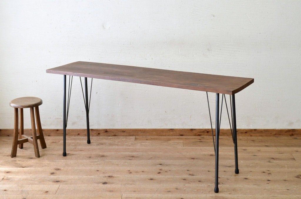 アンティーク家具　古い一枚板の鉄脚テーブル3　(机、作業台)