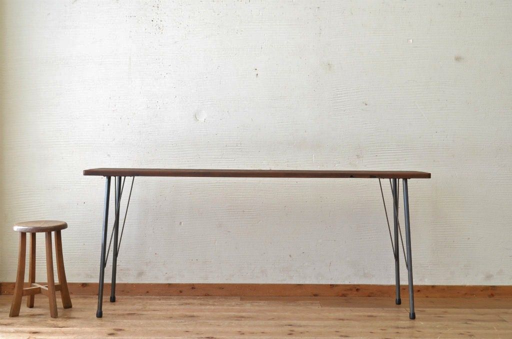 アンティーク家具　古い一枚板の鉄脚テーブル6　(机、作業台)