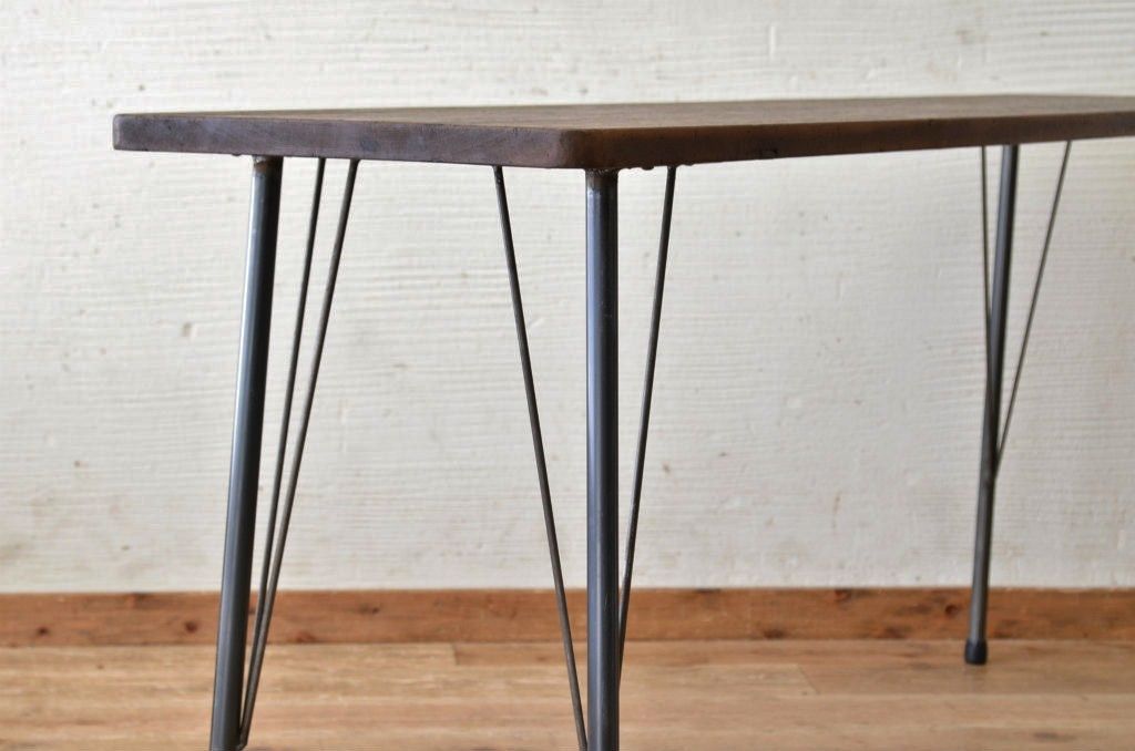 アンティーク家具　古い一枚板の鉄脚テーブル6　(机、作業台)