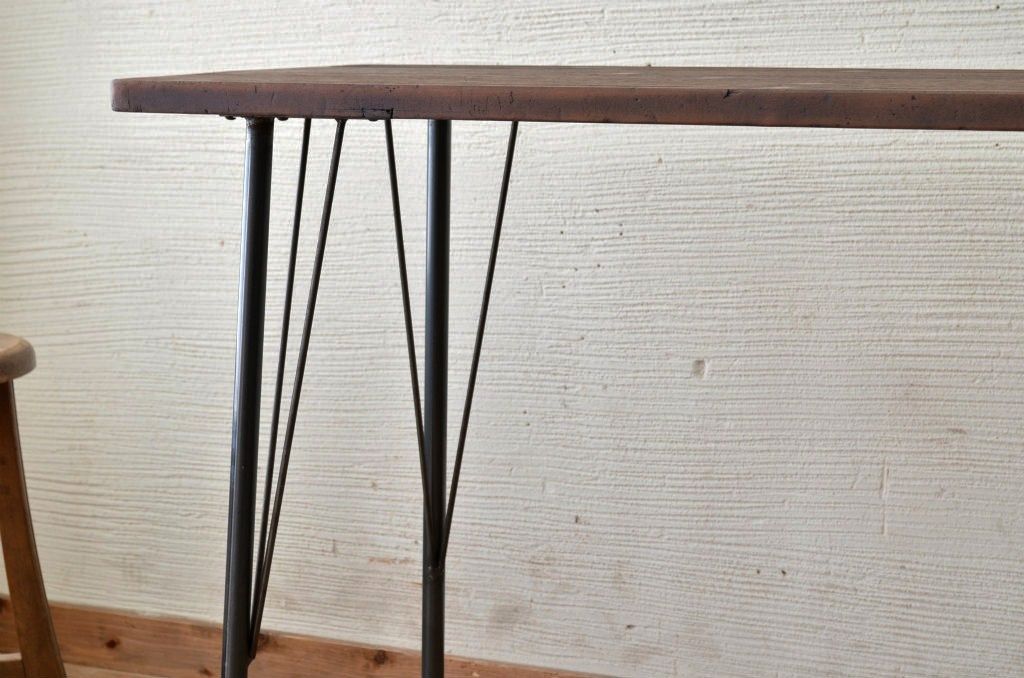 アンティーク家具　古い一枚板の鉄脚テーブル6　(机、作業台)