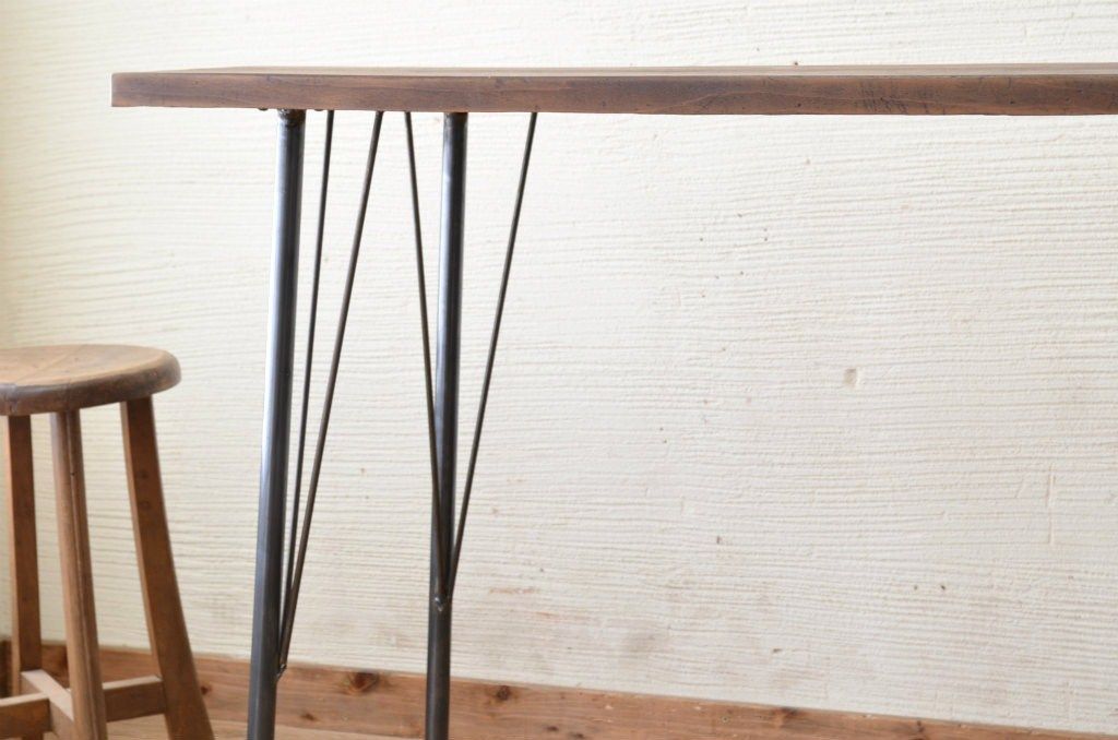アンティーク家具　古い一枚板の鉄脚テーブル7　(机、作業台)