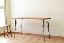 アンティーク家具　古い一枚板の鉄脚テーブル12　(机、作業台)