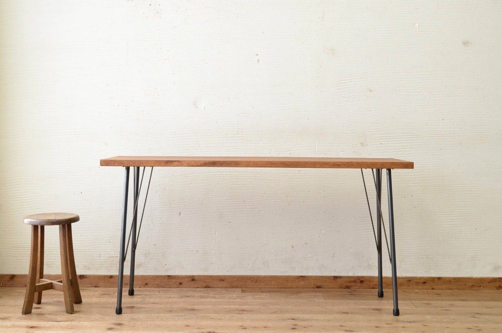 アンティーク家具　古い一枚板の鉄脚テーブル12　(机、作業台)