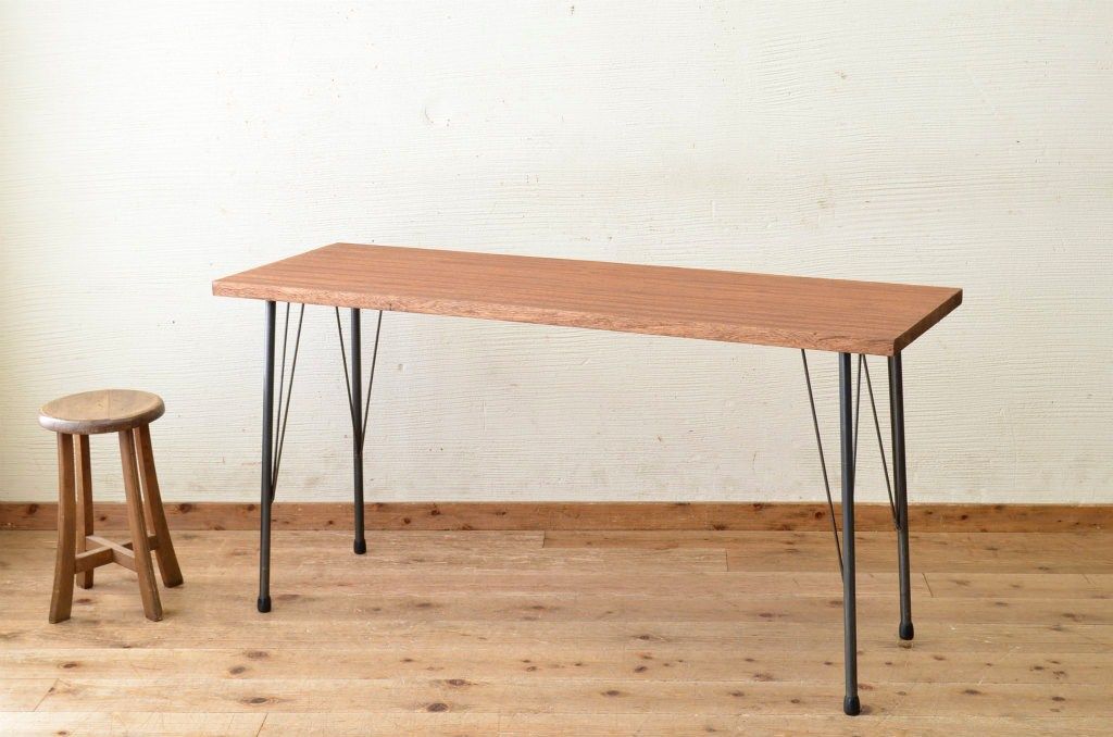 アンティーク家具　古い一枚板の鉄脚テーブル12　(机、作業台)