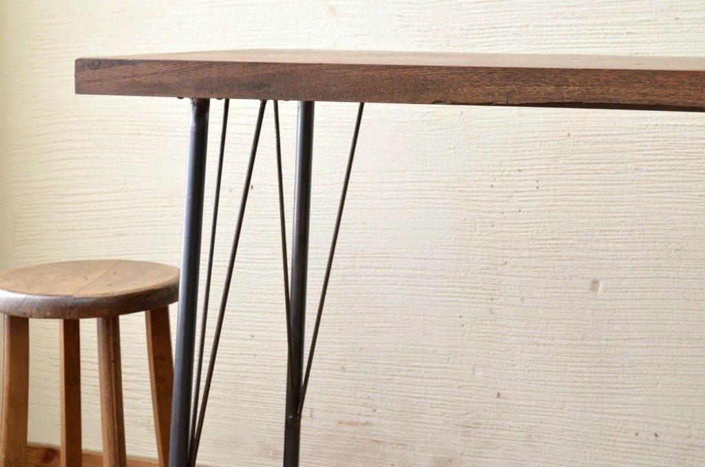 アンティーク家具　古い欅材一枚板の鉄脚テーブル13　(机、作業台)
