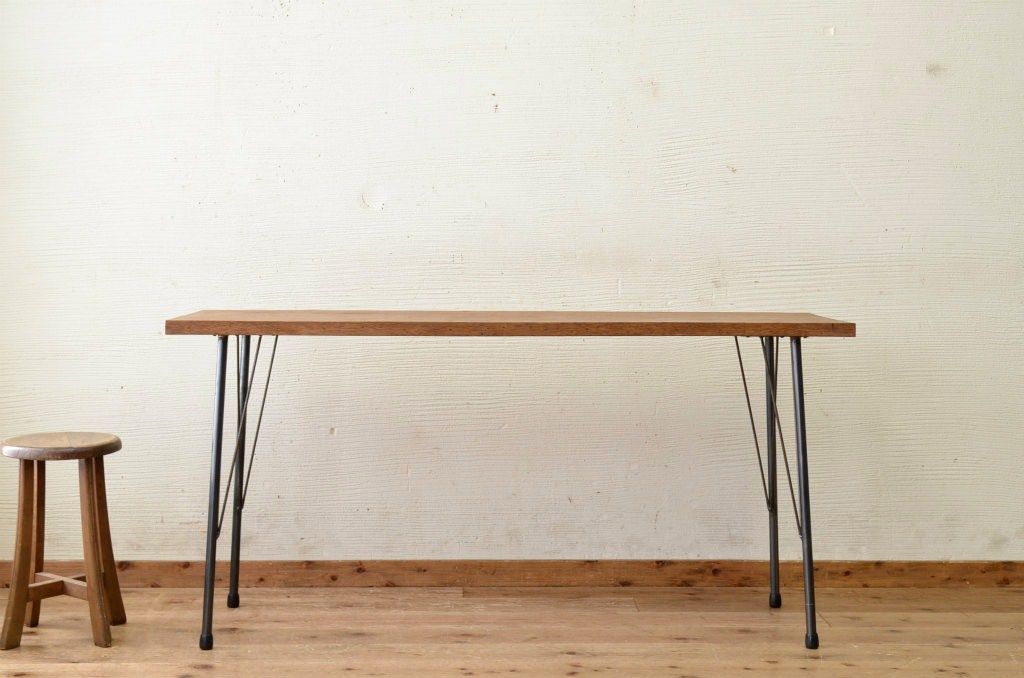 アンティーク家具　古い一枚板の鉄脚テーブル14　(机、作業台)