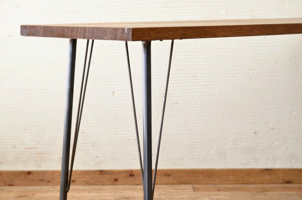 アンティーク家具　古い一枚板の鉄脚テーブル14　(机、作業台)