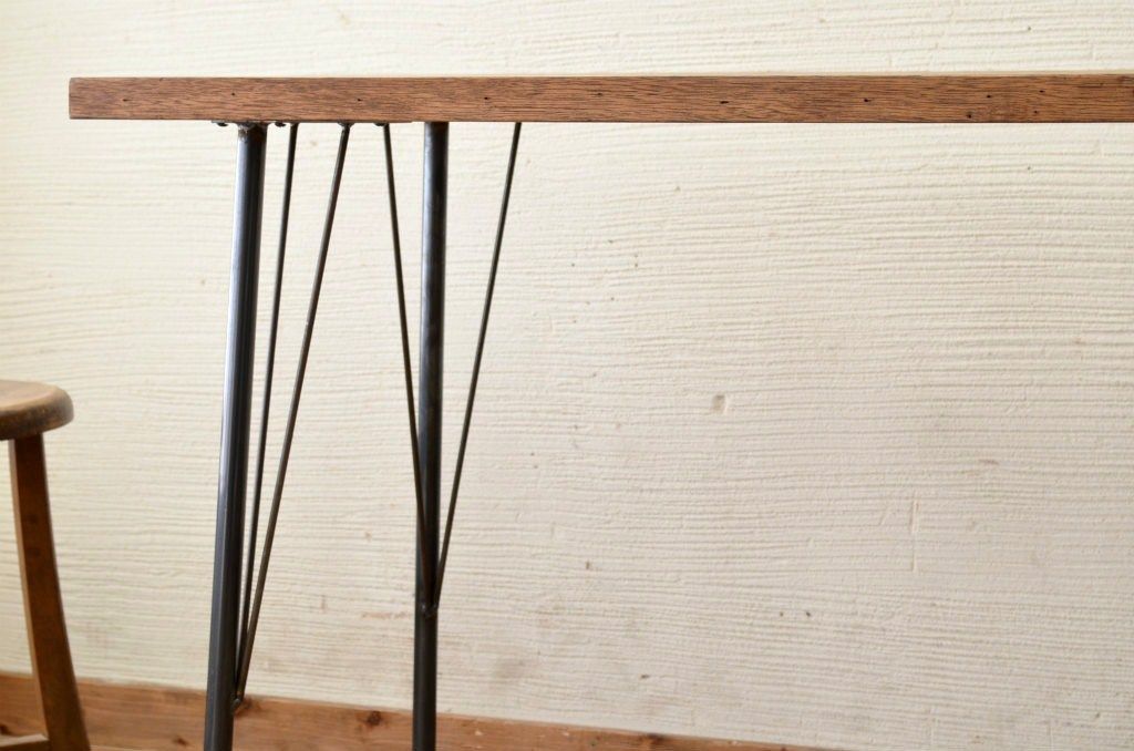 アンティーク家具　古い一枚板の鉄脚テーブル14　(机、作業台)