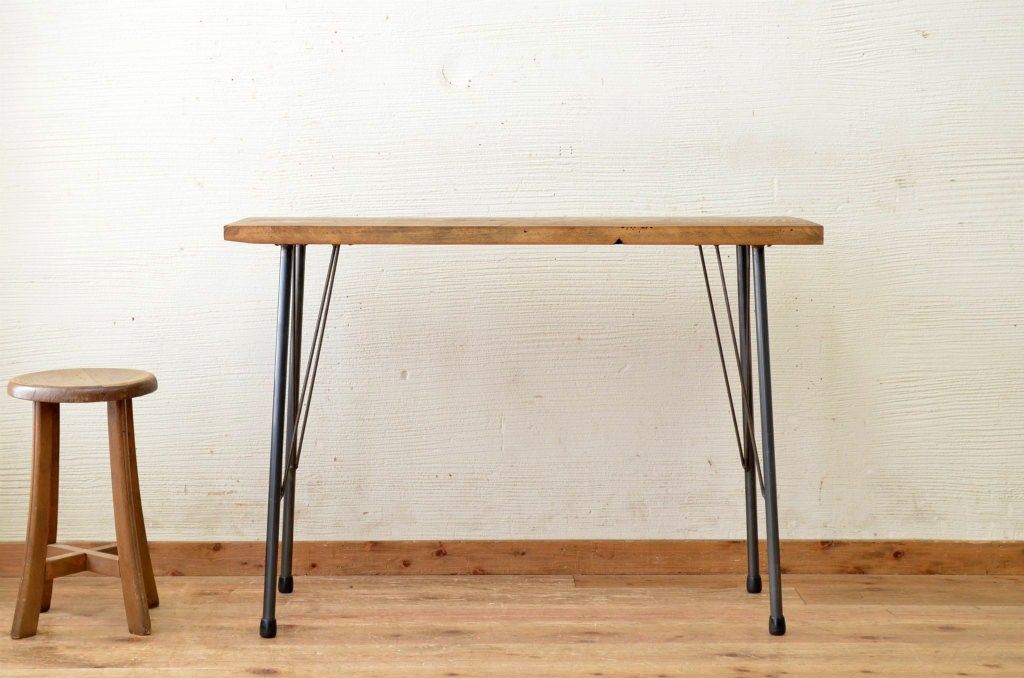 アンティーク家具　古い一枚板の鉄脚テーブル15　(机、作業台)
