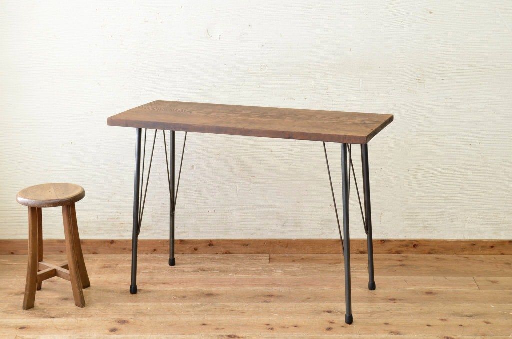アンティーク家具　古い一枚板の鉄脚テーブル15　(机、作業台)