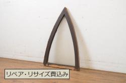 アンティーク建具　柾目が魅力のマス目格子板戸1枚(きつね格子、狐格子、ドア、格子扉、升目)(R-071243)