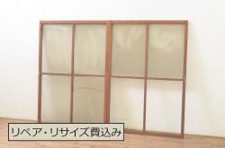 【セミオーダー家具実例】ガラス戸2枚に高品質リペア。ご希望のサイズにリサイズし、ガラスはクリアと市松模様の2種類を互い違いに配置して組み入れました。アンティークホワイトのベタ塗りで仕上げ、フレンチナチュラルな雰囲気に!(引き戸、建具)