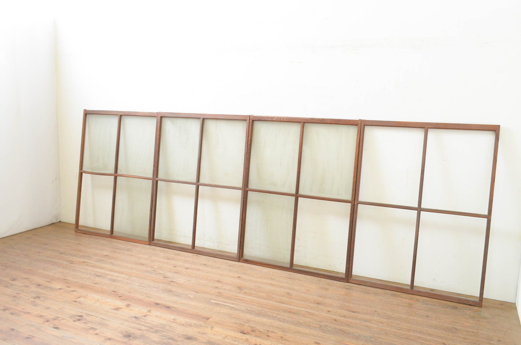 アンティーク建具　レトロな空間作りにおすすめなガラス窓4枚セット(引き戸、ガラス戸)(R-071230)