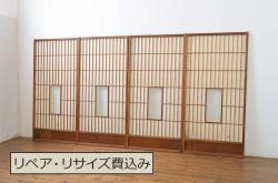 海外アンティーク　パイン材　特大!!アイアンフェンス入り背の高い両開きドア1対2枚セット(建具、木製扉)(R-068251)