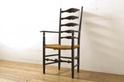 中古　唐木材　竹の図　象嵌風意匠とフレームのデザインが目を引くダイニングチェア(椅子)(R-037713)
