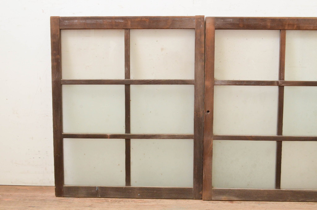 アンティーク建具　古い木味が魅力的なガラス窓3枚セット(引き戸、ガラス戸)(R-071236)