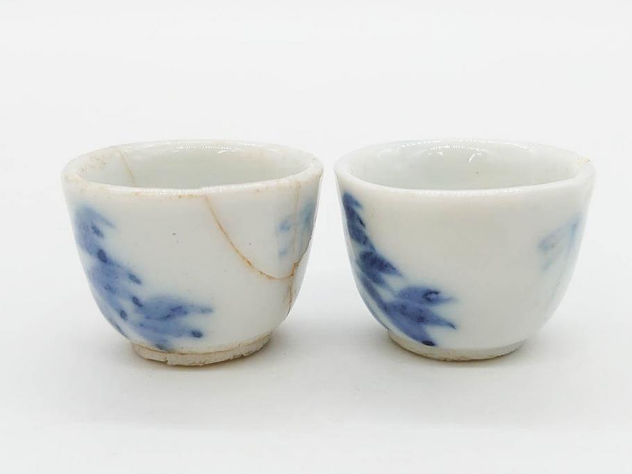 江戸〜明治期　古伊万里　雛道具　繊細に絵付けされたミニチュア和食器15点セット(染付、和食器、和皿、豆皿、変形皿、磁器、ひな祭り、ままごと、湯呑)(R-078641)