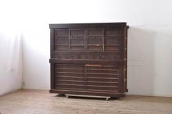 中古　美品　松本民芸家具　当店リメイク　上質な空間づくりにおすすめのワードローブ収納棚(靴箱、下駄箱、キャビネット、戸棚)(R-064195)