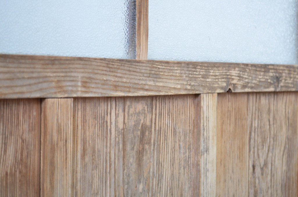 アンティーク建具　ダイヤガラス入り　レトロな雰囲気漂うガラス戸2枚セット(引き戸)(R-064247)