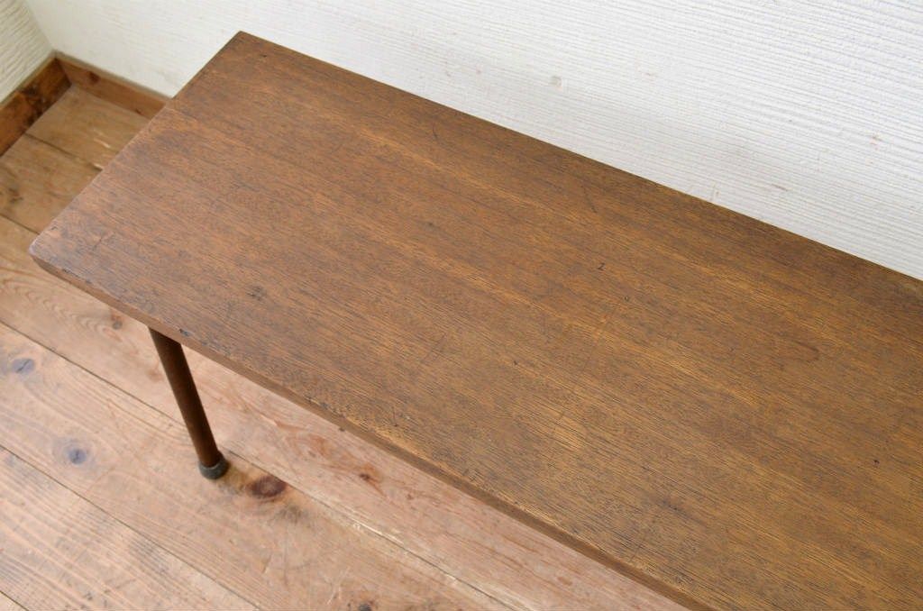 アンティーク家具　古い一枚板の鉄脚アンティークベンチ4　(長椅子)