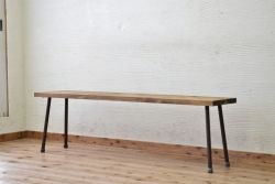 アンティーク家具　古い一枚板の鉄脚アンティークベンチ5　(長椅子)
