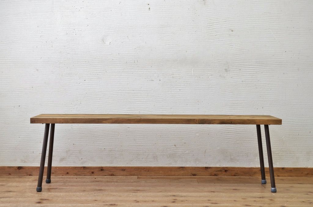 アンティーク家具　古い一枚板の鉄脚アンティークベンチ5　(長椅子)
