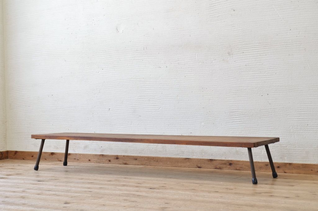 アンティーク家具　★天板一枚板鉄脚アンティークローテーブル7(机)