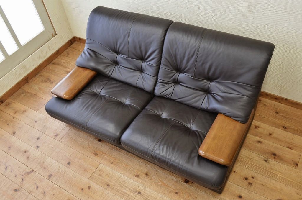 中古 カリモク製2人掛け本革ソファ | ラフジュ工房