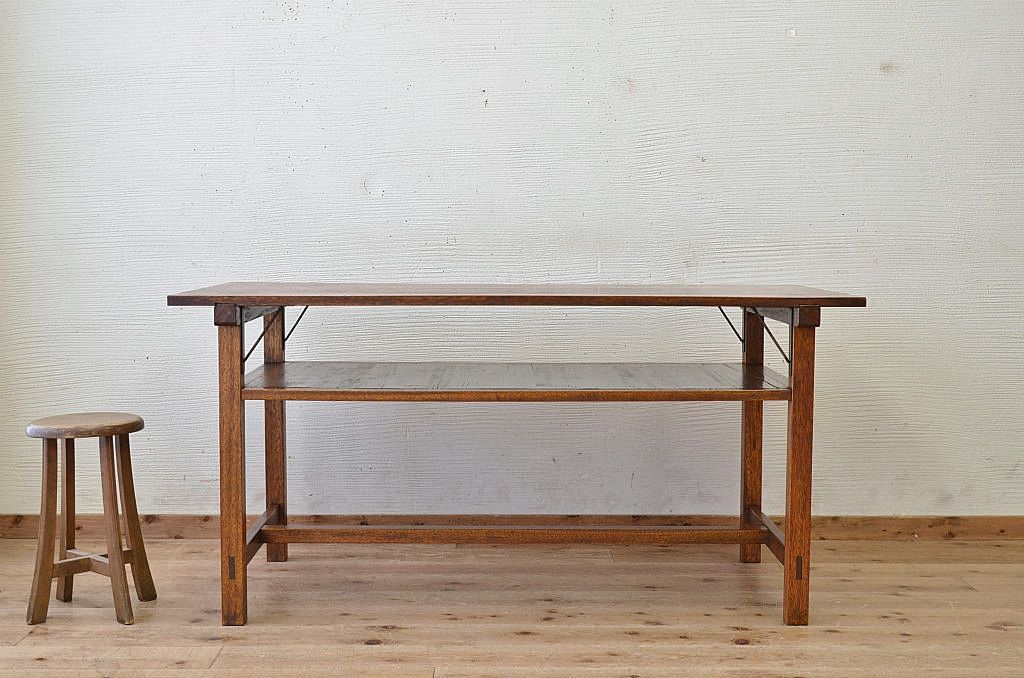 アンティーク家具　古い木のシンプルなアンティーク作業台(テーブル)
