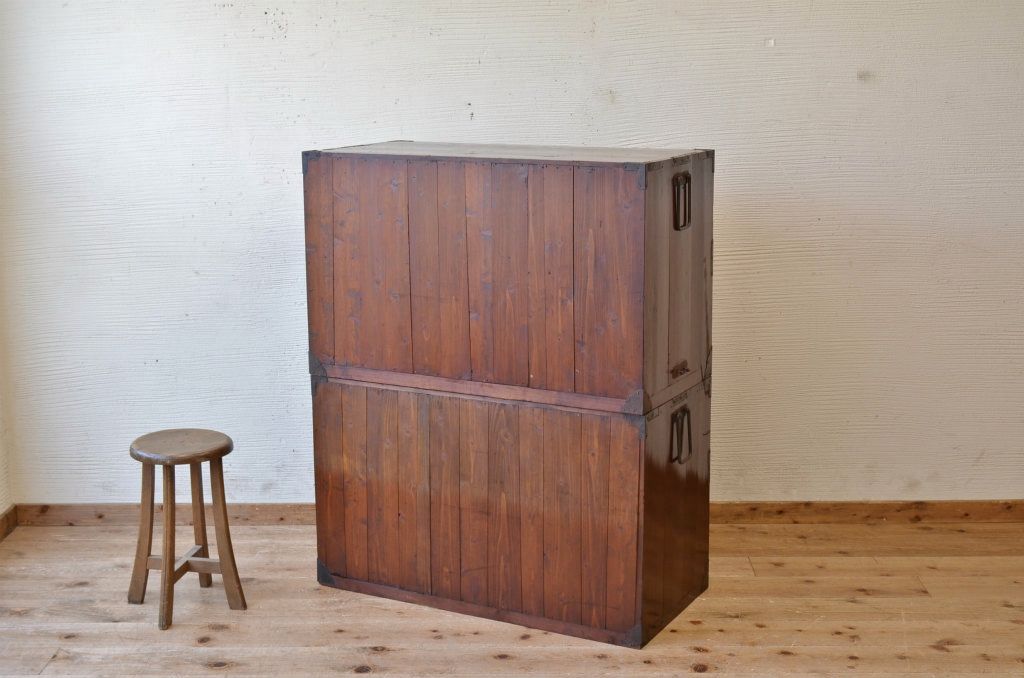 アンティーク家具　☆古民具　骨董　前面欅!古い欅材の二段重ね二本松箪笥