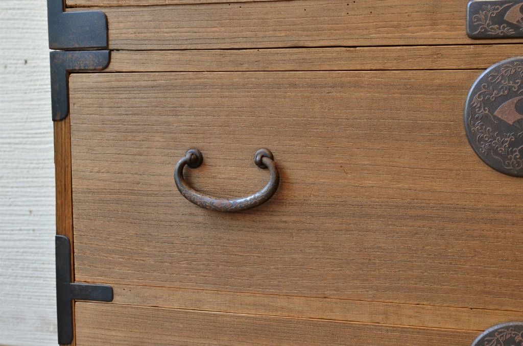 ☆美品!古い木味の二段重ね五丁引き時代箪笥