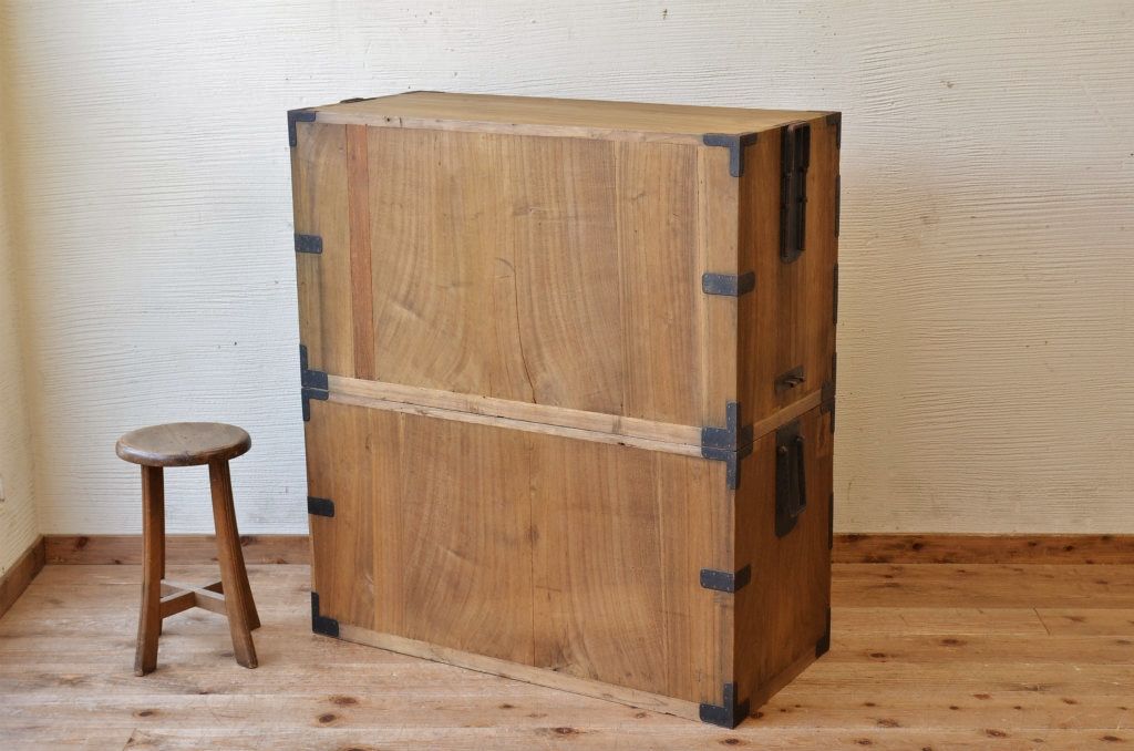 ☆美品!古い木味の二段重ね五丁引き時代箪笥