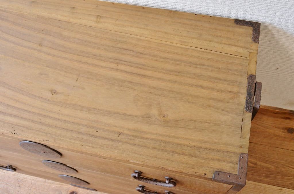☆美品!古い木味の二段重ね五丁引き時代箪笥
