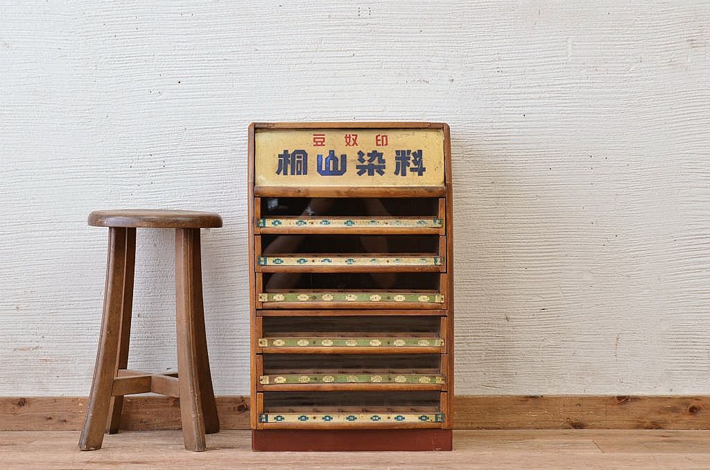 レトロ家具　古い洋品店のレトロな上蓋付き小引出し