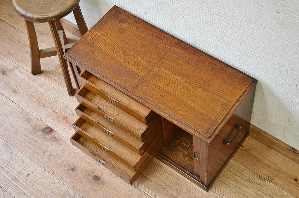 アンティーク家具　総楢材!上質なシャッター書類棚(小引き出し、蛇腹)