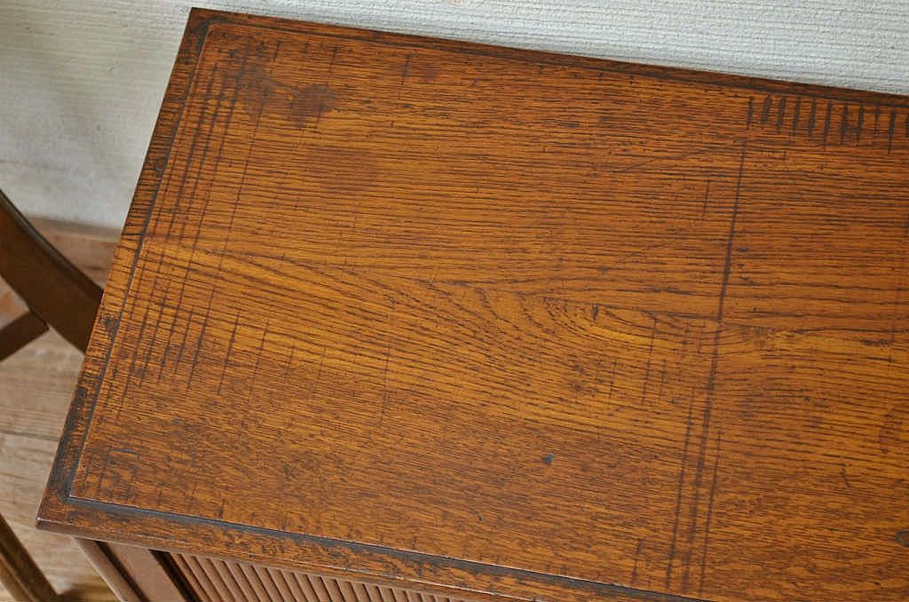 アンティーク家具　総楢材!上質なシャッター書類棚(小引き出し、蛇腹)