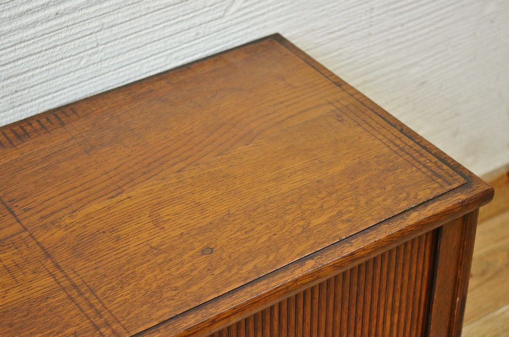アンティーク家具　総楢材!上質なシャッター書類棚(小引き出し、蛇腹)