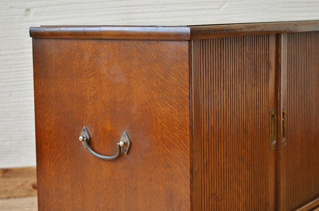 アンティーク家具　総楢材!上質なシャッター書類棚(小引き出し、蛇腹)