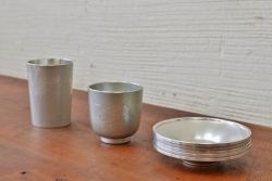 アンティーク家具　○大正昭和初期　錦製品3点セット　高山錫器　茶托
